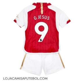 Camisa de Futebol Arsenal Gabriel Jesus #9 Equipamento Principal Infantil 2023-24 Manga Curta (+ Calças curtas)